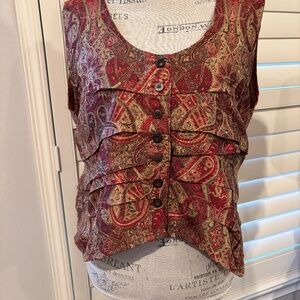 Unique Vintage Krista Larson silk vest in paisley print will turn heads